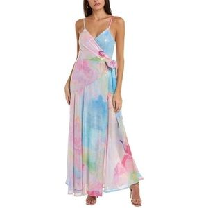 Hutch Alden Rainbow Sequin Maxi Wrap Dress size medium vibrant colorful boho